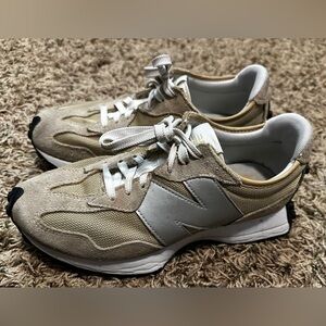 New Balance Beige and White 327 Sneakers